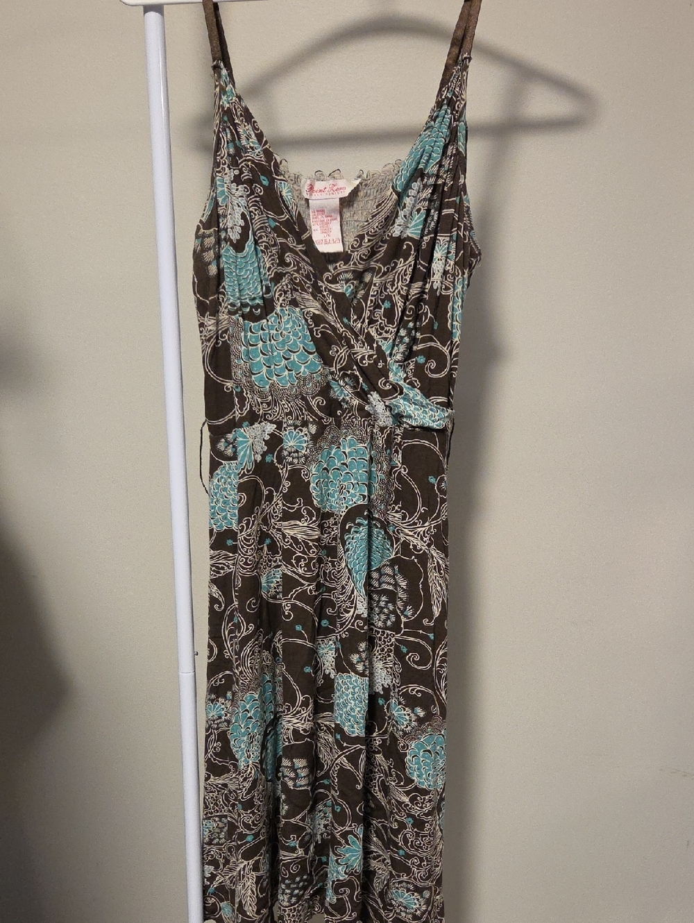 Point Zero Brown Midi Dress with Teal Floral Print